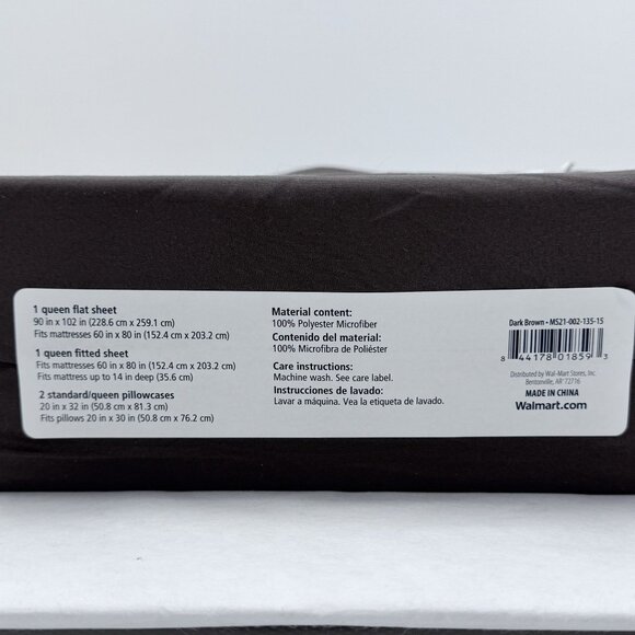 Mainstays Queen Microfiber Sheet Set 4-Pc Dark Brown Soft Wrinkle Resistant NEW - Picture 3 of 5